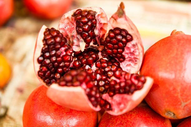 Opened pomegranate display in a market to sell